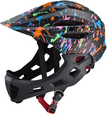 LIXADA Kids Full Face Bike Helmet with LED Light Adjustable Breathable Toddler Lightweight 16 Vents for MTB Skateboarding Scooter Cycling 52-56cm