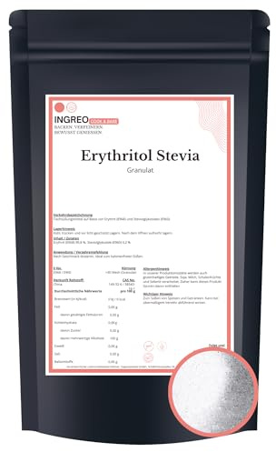1 kg | Erythritol Stevia Granulat | Zuckerersatz Mischung | 0 kcal | vegan hitzestabil | feinkörnig | Sweetener Lebensmittel | INGREO