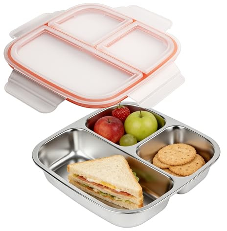 ZHABAYEN Stainless Steel Lunch Box with Airtight Lid, Snack Container with Compartments, Food Storage Bento Box for School, Home, Office