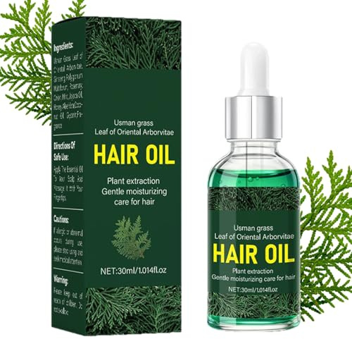 Usman Grass - Olio per capelli secchi, crespi e danneggiati - Olio nutriente con estratto di foglie di albero della vita, non grasso e leggero, rafforza i capelli, favorisce la crescita dei capelli