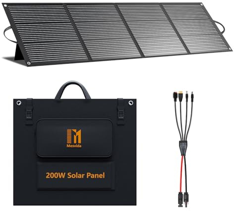 200W Portable Folding Solar Panel 24V MC4 Output (for UK) | Mesuvida Foldable Solar Panel ETFE Coated IP68 Waterproof, for Power Station, RV, Camping, Off-Grid & Emergency Backup