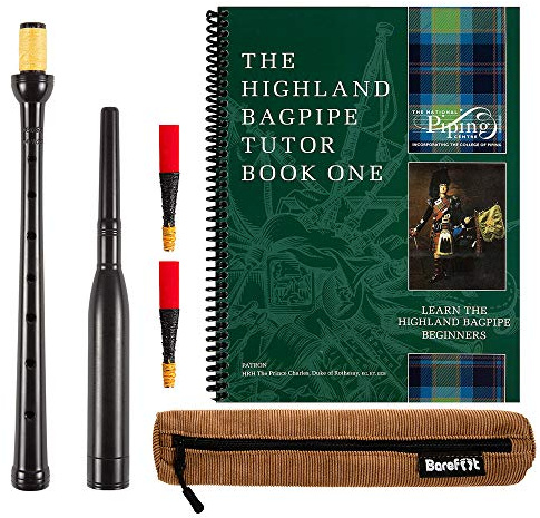 Frazer Warnock Standard Bagpipe Practice Chanter, The Piping Center of Scotland Tutor Book for Highland Bagpipes, 2 Quality Reeds, Breathable Case and Reed Tube Bundle