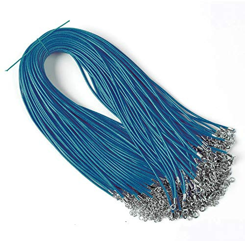 RAYLINE-DO Raylinedo® 20 Pieces 18 inch Wax Cord Necklaces 1.5mm Blue Braided Imitation Leather Cord Rope Necklace Chain with Lobster for DIY Jewelry Making