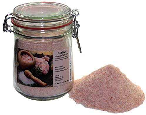 Budawi® Himalayasalz aus der Salt Range in Pakistan im Glas (fein) unjodiert, Küchen Salz Natursalz Unbehandelt Salt, Speisesalz, Badesalz, Saunasalz