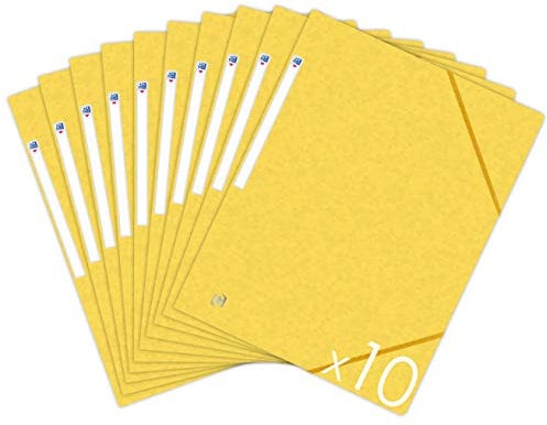 Oxford Topfile+ 10 Stück Schnellhefter aus Karton, 3 Klappen, Format A4, Gummibandverschluss, Farbe: Gelb