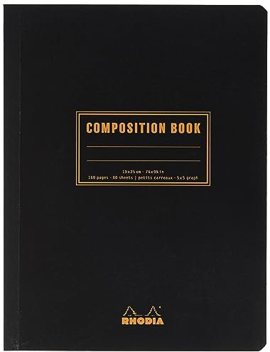 Rhodia 119229C - Heft Softcover Composition Book B5 (19x25 cm), 80 Blatt, kariert, Clairefontaine Papier weiß 80g, Cover schwarz, 1 Stück
