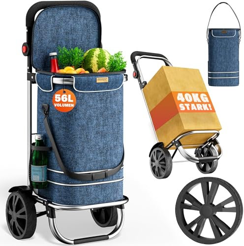 MONZANA® 3in1 Einkaufstrolley 56L bis 50 kg klappbar abnehmbare Tasche Handwagen Einkaufswagen Einkaufshilfe Roller Blau