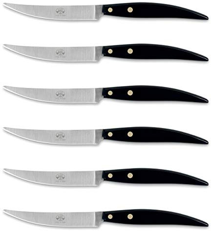 Coltellerie Berti 1895 - Set Coltelli da Bistecca Artigianali, 6 Pezzi, Coltelli da Tavola Lama Liscia, Coltelli Carne (Nero)