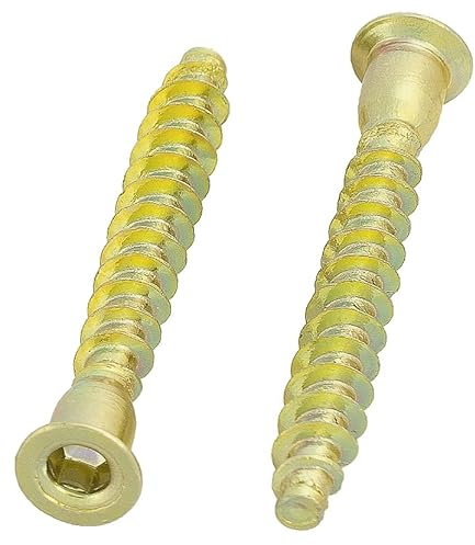 HEXATON Vis d'Assemblage pour Meubles – 6,4 x 50 mm Lot de 100 – Tête Fraisée Empreinte Hexagonale – Filetage Complet – Acier Galvanisé Jaune