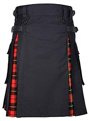Schöner Kilt Rock Feiertagskleid Herren Karierte Tasche Nietschnalle Dekorative Rock Kontrast Faltenrock Halloween Perfo