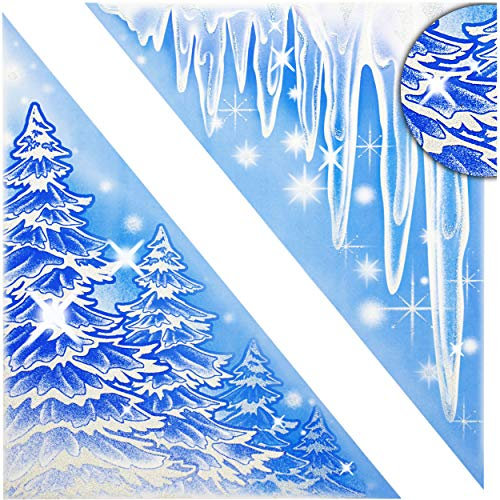 alles-meine.de GmbH 2 TLG. Set - große Fensterbilder - Motivwahl - 3D Glitzer & Glimmer - Eiszapfen - Tannenbäume & Sterne - Ecken - 38 cm - statisch haftend - selbstklebend + wi..