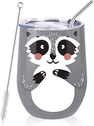 NymphFable 12oz Waschbär Thermobecher Kaffeebecher to go Edelstahl Weinglas Mit Deckel Beste Freundin