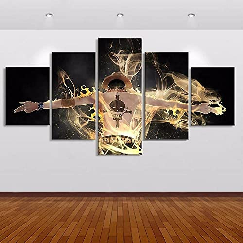 YUANJUN Puzzle 5 TLG Kunstdruck Modern Wandbilder Design Tapete Eingerahmt Bilder Drucke Leinwand Wandkunst Wohnkultur Gem?Lde Poster Mehrteilig XXL Anime Pirat Ruffy