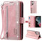 UEEBAI Wallet Case for Samsung Galaxy S22 Ultra 5G, Retro 9 Card Holder Slots Zipper Pocket Handbag Case PU Leather Magnetic Closure Kickstand with Wrist Strap TPU Shockproof Flip Case - Rose Gold