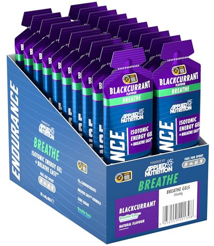 Breathe | Energy Gel with Electrolytes | Quick Energy | Breathe Easy Formula to Open Your Airways | Zero Fat Zero Sugar | 23g Carbohydrates (Pack of 20 x 60g) (Pack of 20, Blackcurrant)