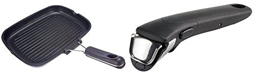 Lagostina Easy Grill, Bistecchiera Rettangolare, Alluminio Pressofuso Antiaderente, Nero, 24 x 32 cm & Ingenio Induction Manico per Tutti I Prodotti della Linea, Plastica e Acciaio, Nero, Unico
