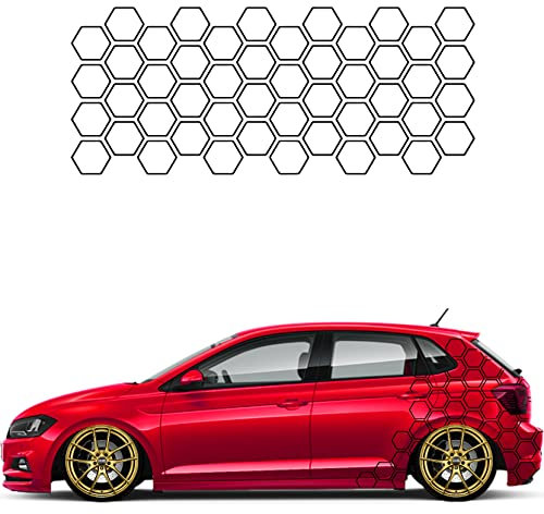 1A Style Sticker Auto Waben Offen Aufkleber Autodekor Tuning KFZ Seitenaufkleber Hexagon Wohnwagen Premium Folie (Schwarz)