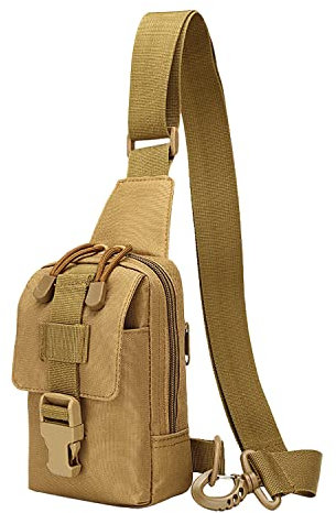 QIYUANT Mini Militär Brusttasche Taktisch Sling Rucksack Molle Schultertasche Klein Umhängetasche Outdoor 800D Wasserdicht Nylon Crossbody Tasche für Wandern Radfahren Trekking Camping Angeln - Coyote