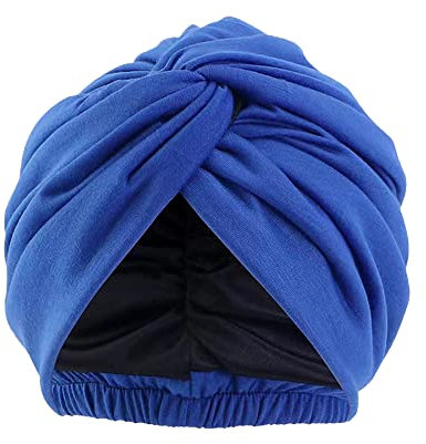 Pluto & Fox Beanie aus Stoff, Turban-Kopfbedeckung mit Gummiband, für Damen, zum Schlafen, Krebs, Chemotherapie, Chemo, Onkologie, Nacht, Haarausfall, Königsblau, 56/58 cm
