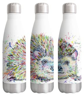 Hedgehog British Wildlife Watercolour Rainbow Art Bottle Double Wall Insulated Stainless Steel Sport Drinks 500ml White Gift Ideal for School Work Office Oudoor Sports Keeps Hot and Cold Drinks
