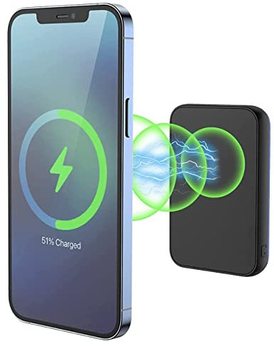 XtremeMac Magsafe Powerbank 10000mAh, Batteria esterna magnetica per iPhone 15/14/13/12 Serie, USB-C, USB-A e Powerbank wireless ricarica rapida, Mini Power Bank PD 20W, Potente, Nero