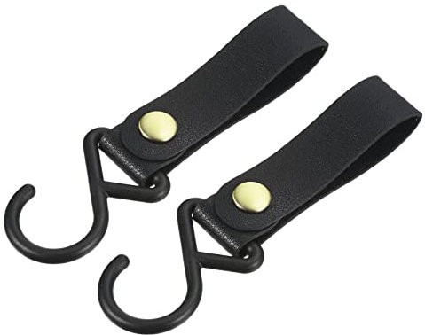 sourcing map 2 Pack PU Leder S Regal Haken für Camping Aufhänger Plastik Außenzubehör Schwarz