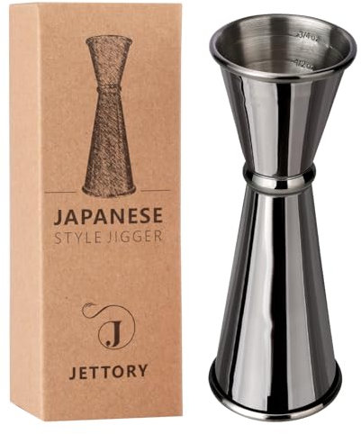 Jettory Jigger Japonais 1oz/2oz - Mesureur de Bar en Acier Inoxydable 304 avec Gravures Intérieures - Jigger à Cocktail Professionnel pour Barman et Mixologie (Noir)