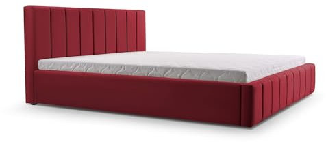 mb-moebel Polsterbett Bett mit Kopfstütze, Rahmenbettgestell, Bettkasten und Lattenrost Doppelbett Gepolsterter Kopfteil Samststoff Stauraumbett Bett 01-160x200 - Ruby Red (Trinity 24)