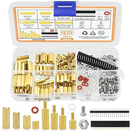 260Stk M2.5 Abstandshalter Hex Distanzhülsen PCB Board/Platinen Männlich Weiblich Gewinde Abstandsbolzen Schrauben Muttern Messing Hex Schraubenmutter Sortiment Kit für Platine Raspberry Pi Mainboard