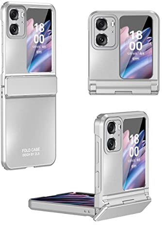 Unichthy For OPPO Find N2 Flip Case with Hinge Protection Shiny Plated Finish Shockproof Cover Non Slip Full Protection Phone Case Cover for OPPO Find N2 Flip 2023 Silver