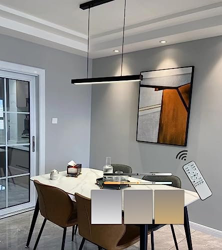 WJYCYN schwarz LED Hängelampe Moderne Dimmbare mit Fernbedienung Linear Design Esstisch-Hängeleuchten & pendelleuchten Höhenverstellbar Kücheninsel Für Esszimmer Büro Flur Licht L80cm 32W