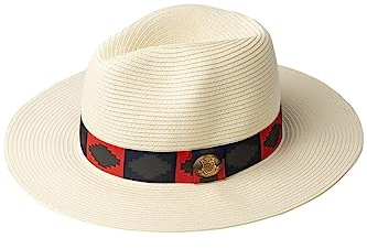 Rydale Mens Panama Hat Printed Band Summer Fedora Hats Straw Trilby Headwear (as8, Alpha, s, Navy/Red)