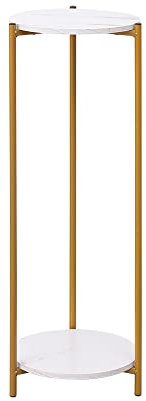 nozama Tall Side Table,Small Coffee Table,Small Side Table,Metal Plant Stand Indoor,2 Tier Round Flower Stand (White 29.5cmx29.5cmx90cm, Pack 1)