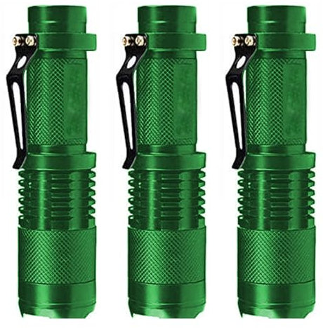 POCKETMAN Taschenlampe Mini Q5 LED Taschenlampe 7W 300 Lumen Verstellbarer Fokus Zoom Männergeschenk (3er Pack) (grün)
