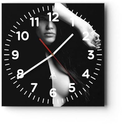 Modern Wanduhr Frau Akt Porträt 40x40cm Quadrat Groß Wand Uhr Glas Analog Zimmeruhren Küche Büro Wohnzimmer Glasuhr Wall Clock Dekoration Design Wanddekoration Küchenuhr C4AC40x40-5264