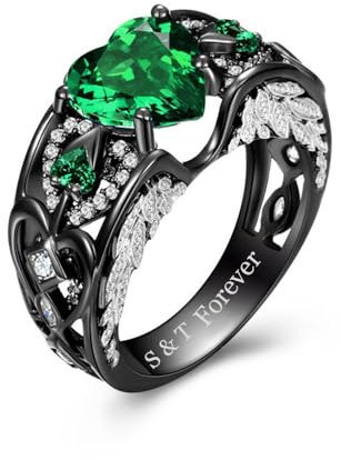 Passende Eheringe für Paare Set Versprechen Ringe für ihn und sie anpassbare Smaragd grün Verlobungsringe für Frauen Herren Ehering Wolfram graviert Valentinstag Schmuck Geschenk (Grüner-Dame)