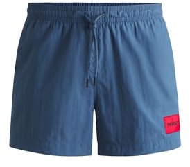 HUGO Herren Dominica Schnell trocknende Badeshorts mit Logo-Label Blau S