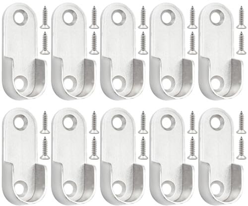 CEEYSEE 10 Pezzi Supporto Asta Armadio 16mm Staffa per Binario Ovale con 20 Viti Asta Appendiabiti Ovale Per Guardaroba Staffe dell'asta per Mobili Guardaroba (16mm/YGT)