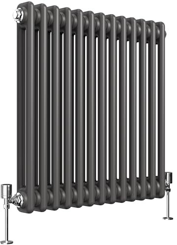 Heilmetz Double Column Radiator Horizontal, 600 x 605mm Central Heating Radiator Traditional Cast Iron Style 2 Column Radiators Anthracite