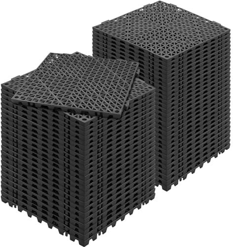 VEVOR Loseta de PVC Losetas Autoventiladas 55 PCS Baldosa de Clip Calada para Suelo 30x30x1,5 cm Baldosa de Jardín de Enclavamiento Drenaje Rápido Interior Exterior para Terraza Cocina Spa Baño, Negro