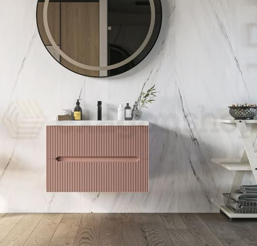 Urbino mobile bagno 70x46 cm due cassetti con lavabo in ceramica frontale cannettato rosa antico
