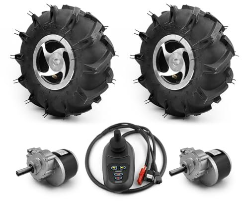 L-faster Kit de Roue à Moteur Double pour Outil agricole électrique, motoculteur, Ferme de Jardin, Chariot à Main, Pneu de 10 Pouces, 24V, 700W (with Joystick, Max Speed 4kph)