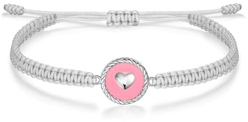 J.Endéar Bracciale Cuore Argento 925 per Ragazza Donna, Filigrana Corda Intrecciata Bracciale Smalto Ritorto Rotondo Fascino Gioielli Fatti A Mano Adolescenti Regalo, Grigio