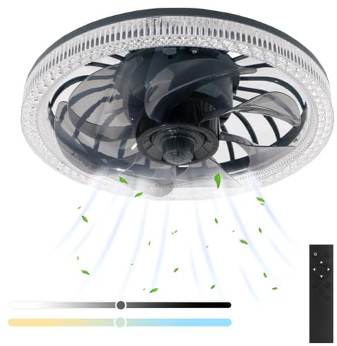 11.8in Deckenleuchte mit Ventilator und Fernbedienung Deckenventilator mit Licht leise 4-Gang Deckenlampe mit Ventilator Fan 3 Farbtemperatur Dimmbar E27 Ventilator Lampe für Schlafzimmer Wohnzimmer