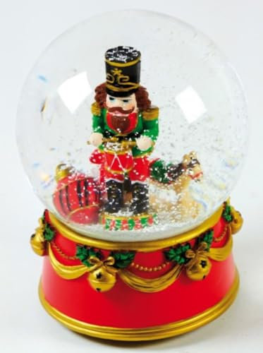 Musicboxworld MMM GmbH 64030 Boîte à musique – Casse-noisettes dans une boule à neige de 120 mm sur une base rouge décorée joue la mélodie « Casse-noisettes »