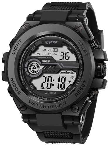Silverora Herrenuhren Militär Silikon Sportuhren: 3ATM Wasserdicht Leicht Ablesbares Digital Uhren Herren Datum 24 Stunden Wecker EL kaltes Licht Armbanduhr mit Geschenk für Männer Jugendliche schwarz