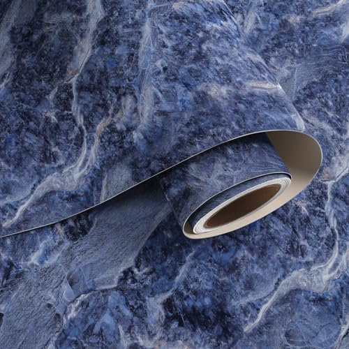 VaryPaper Matte Dark Blue Marble Wallpaper 40cmx200cm Marble Effect Self Adhesive Vinyl Wrap for Furniture Sticky Back Plastic Counter Top Vinyl Covering Bathroom Wallpaper Waterproof Cabinet Table