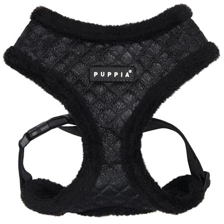 Puppia Douglas Hundegeschirr über den Kopf Warm Winter Rautenmuster Verstellbare Brust für Kleine Mittlere Hunde, Schwarz, Medium