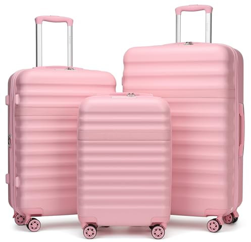 Kono Set de 3 Valises de Voyage Rigide Ensemble ABS+PC Extensible Légère Durable lot Valise avec 4 roulettes Silencieuses à 360° et Serrure TSA (Rose,M/L/XL)