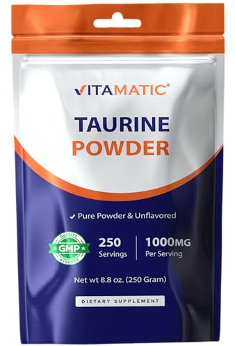 Vitamatic Pure Taurine 1000mg 250 Servings - Non-GMO, Gluten Free